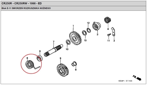 Sprężyna kopniaka Honda CR250R 2T 1998r
