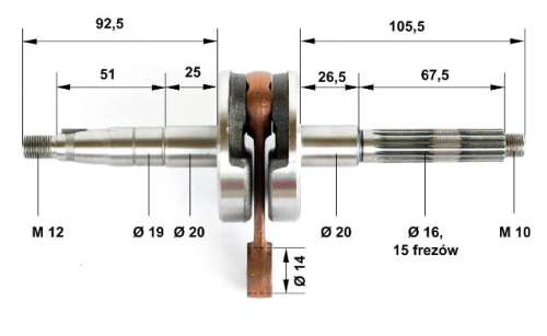 Wał korbowy 2T , sworzeń 10 mm, ZIPP / Zico Simpli